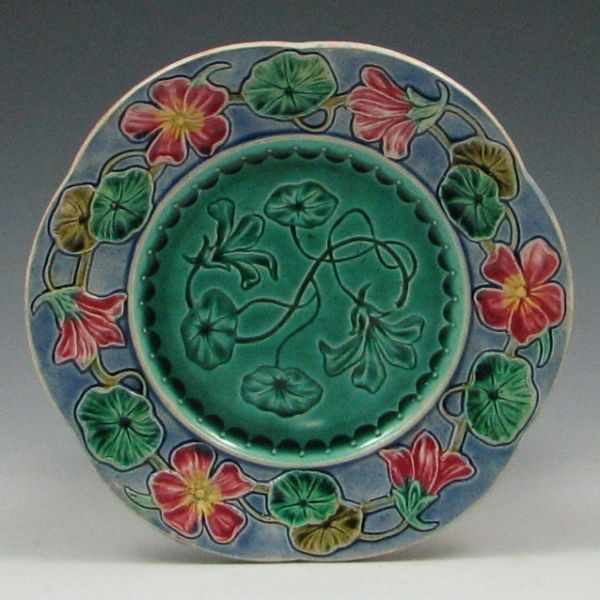 Appraisal: Majolica Flowered Plate marked with hand glazed small chip and