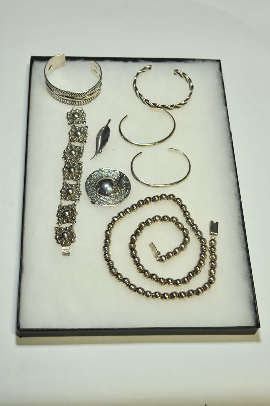 Appraisal: GROUP OF STERLING JEWELRY Five bracelets Two brooches and a