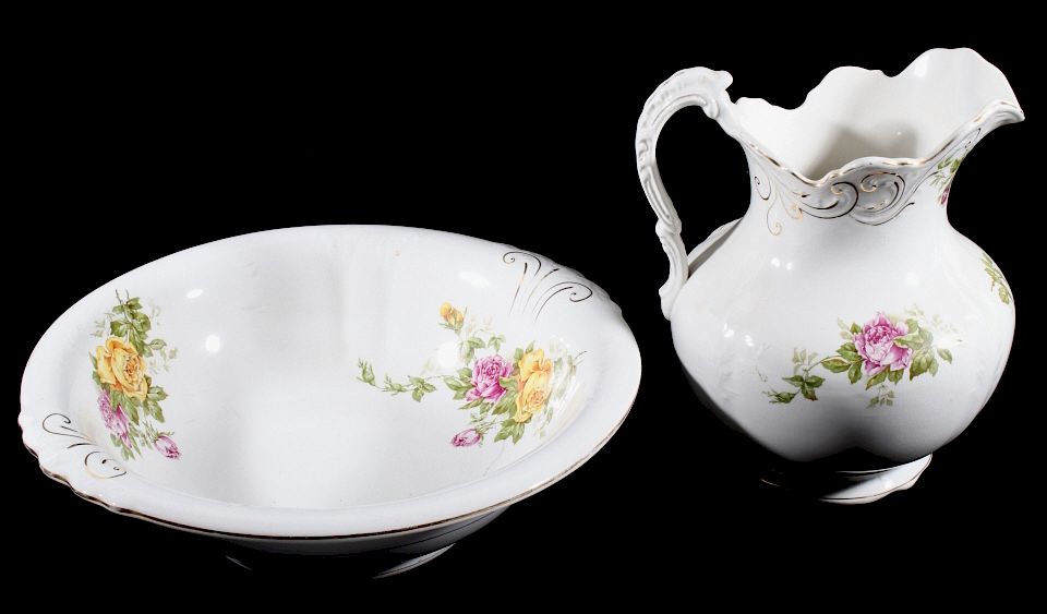 Appraisal: Buffalo Pottery Washbowl and Pitcher Washroom Set Featured in this