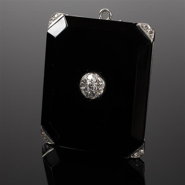 Appraisal: Art Deco White Gold Onyx and Diamond Pin Pendant Locket