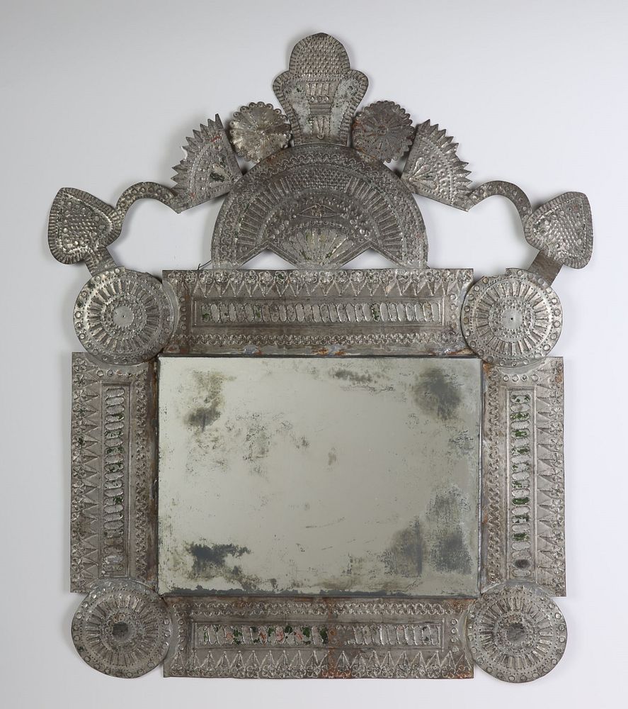 Appraisal: Large Tin Frame with Mirror ca - Attributed to Valencia