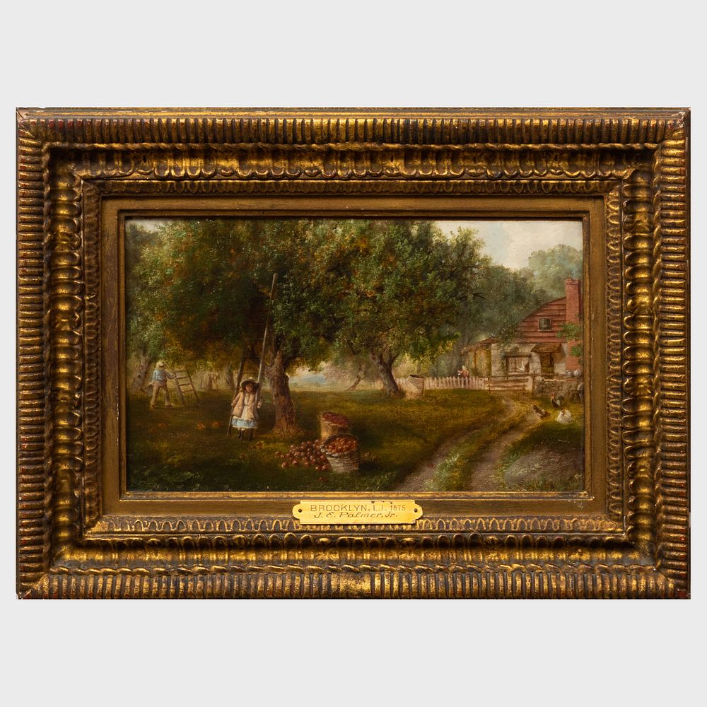 Appraisal: J E Palmer Jr Apple Orchard Oil on canvas signed