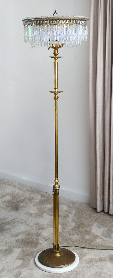 Appraisal: BRASS AND CRYSTAL PRISM FLOOR LAMP Top shade with rows