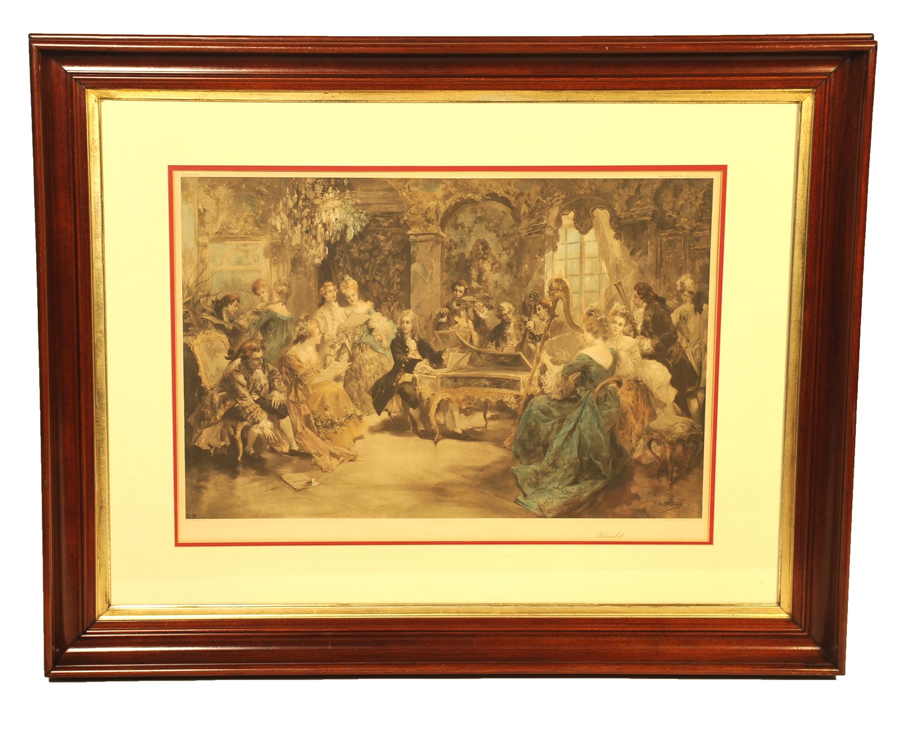 Appraisal: LARGE FRAMED ENGRAVING OF HANDEL PERFORMING IN COURT Vienna Austria