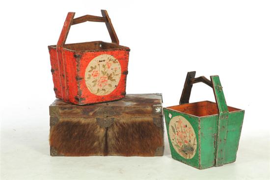 Appraisal: TWO DECORATED BUCKETS AND A TRUNK China th century Two