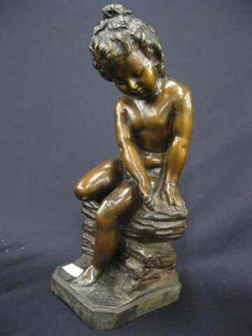 Appraisal: Bronze of a Seated Girl on Rock nude '' signed