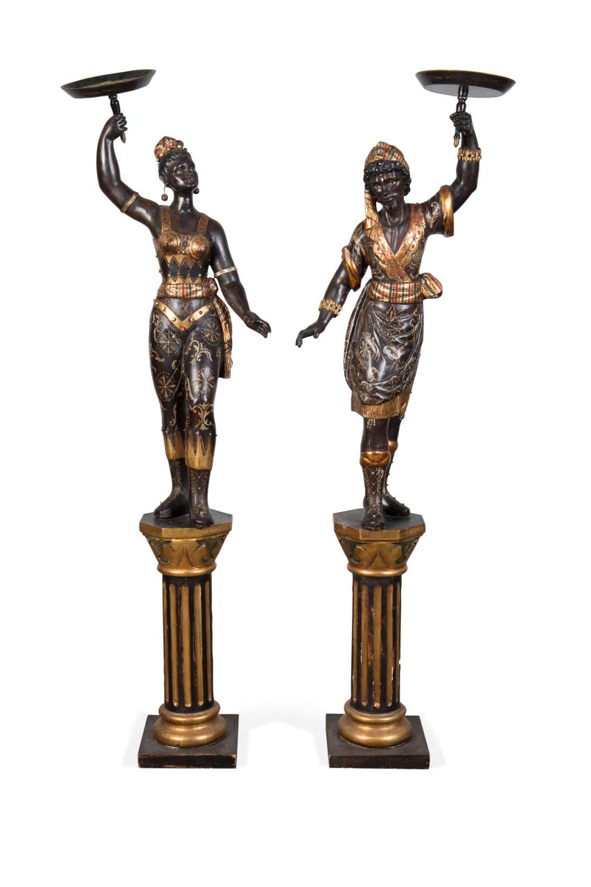 Appraisal: PR ITALIAN GILT POLYCHROME BLACKAMOOR TORCHIERES Pair of Italian Venetian