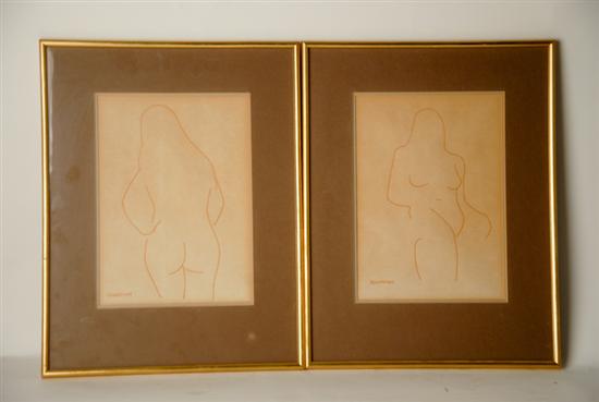 Appraisal: Mark Faverman Pair Female Torsos Front Back Pen and ink