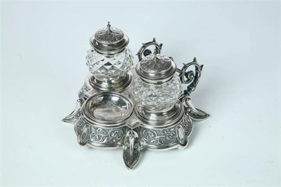 Appraisal: SILVER INKSTAND Russia marked for zolotniki Inkwell and sander resting