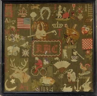 Appraisal: C American Folk Animal Needlepoint Sampler UNITED STATES LATE TH