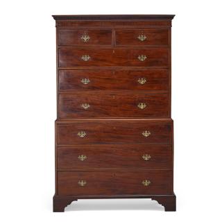 Appraisal: GEORGE III MAHOGANY CHEST ON CHEST Fitted with graduated drawers