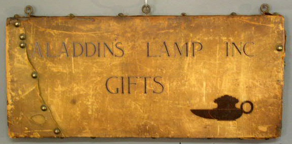 Appraisal: Leather trade sign Aladdin s Lamp Inc Gifts x