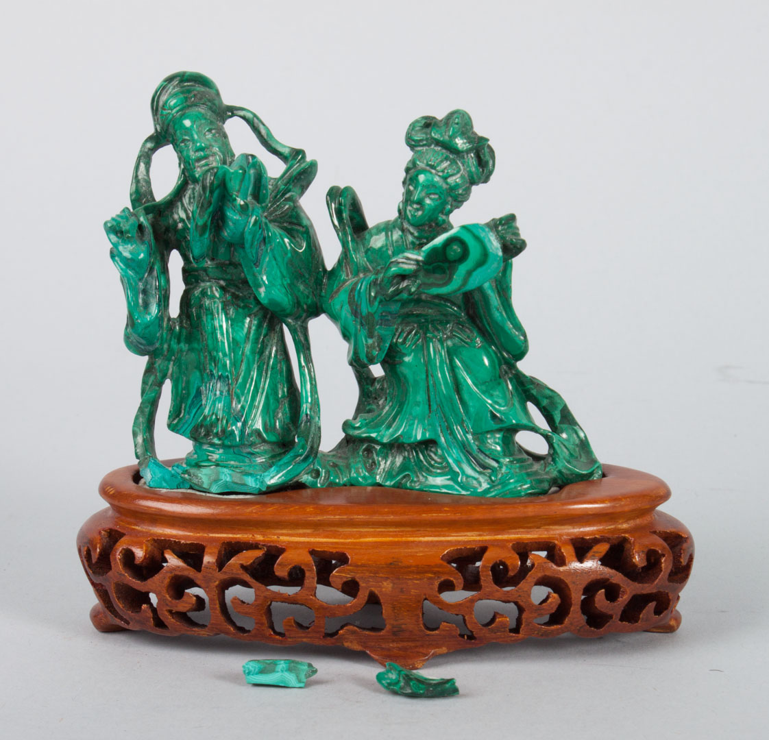 Appraisal: Chinese carved malachite group th century modeled as scholar and