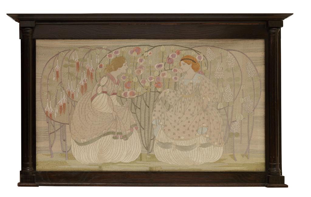 Appraisal: LARGE GLASGOW STYLE ART NOUVEAU SILKWORK EMBROIDERY ATTRIBUTED TO MARY