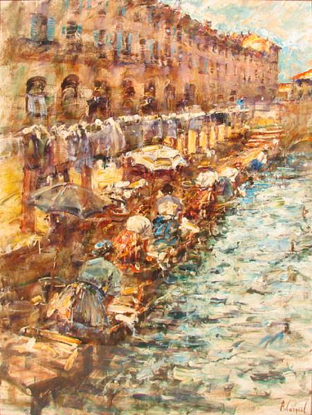 Appraisal: Antonio Cargnel Italian Lavandaie sul naviglio signed 'A Cargnel' lower