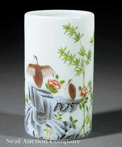 Appraisal: A Chinese Falangcai Enameled Beijing Glass Brushpot late th c