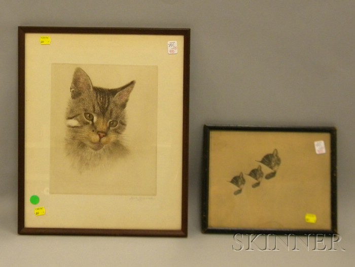 Appraisal: Two Framed Guido Gruenwald Cat Prints a portrait etching and