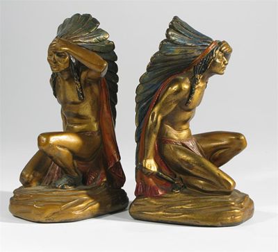 Appraisal: A pair of Armor Bronze Company American Indian book ends