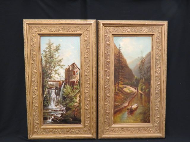 Appraisal: Pair of th Century Oils canal boat and water mill