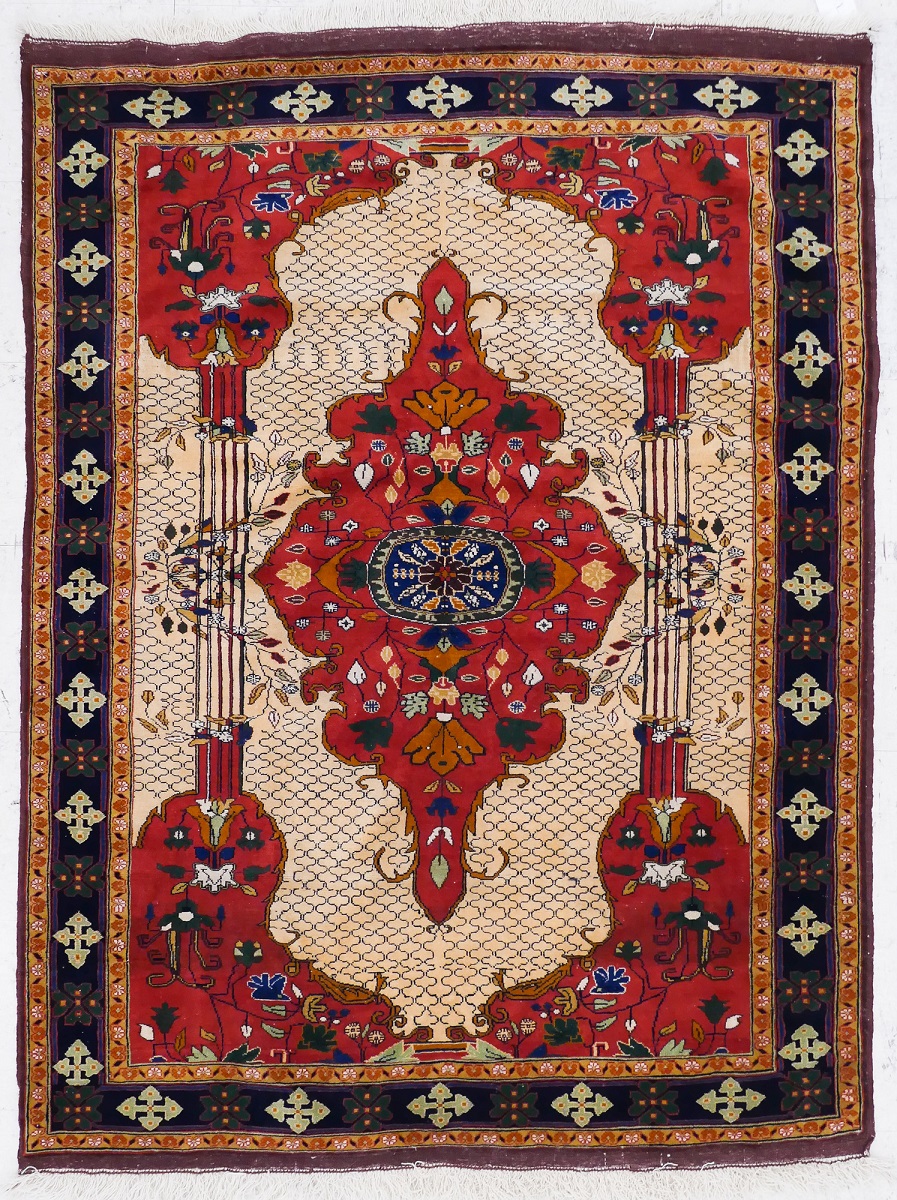 Appraisal: Persian Medallion Oriental Rug 'x ' '' Tan field carpet