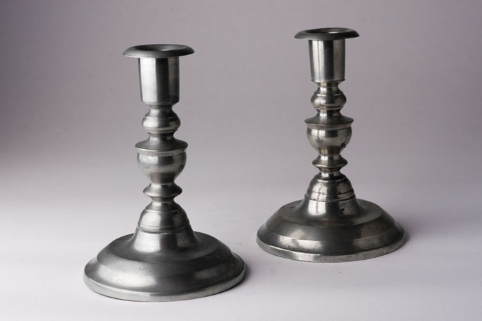 Appraisal: PAIR OF PEWTER CANDLESTICKS RUFUS DUNHAM - Westbrook Maine -