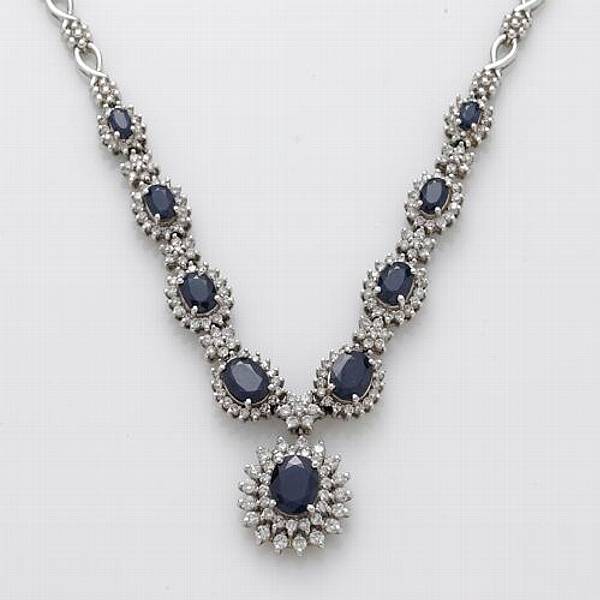 Appraisal: A sapphire diamond and k white gold necklace estimated total