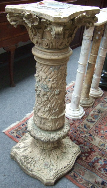 Appraisal: A stone ware pedestal the acanthus moulded capital raised on