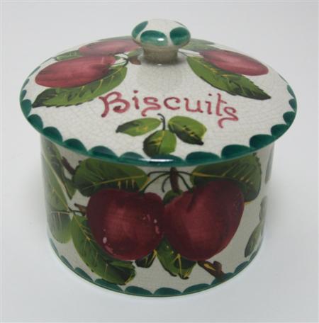 Appraisal: WEMYSS BISCUIT BARREL COVER EARLY TH CENTURY decorated by James