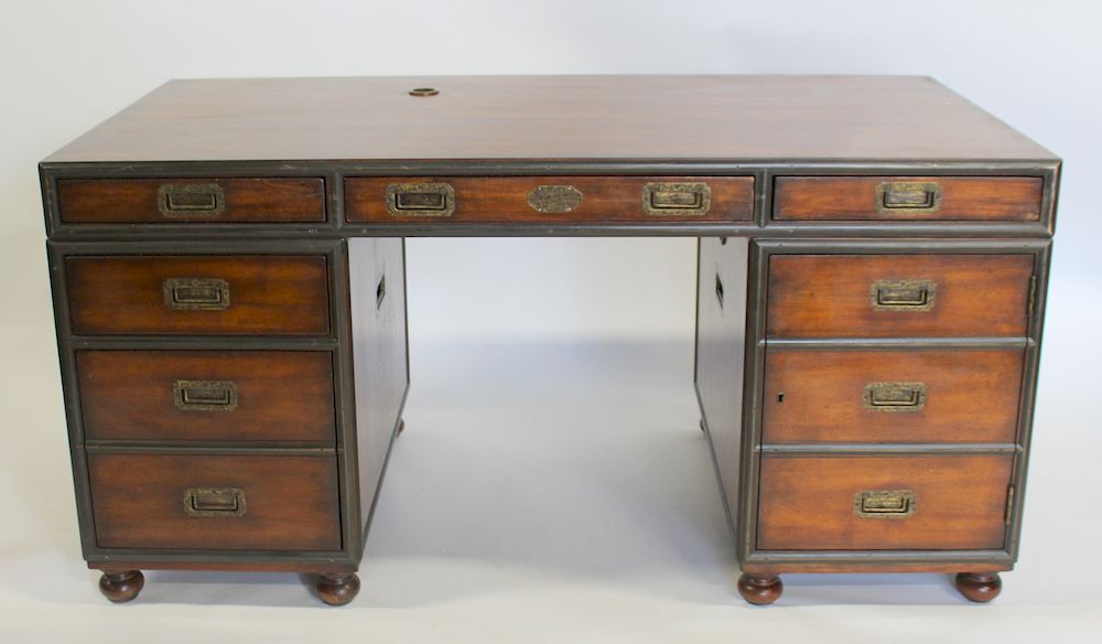 Appraisal: Theodore Alexander Campaign Style Walnut Desk In sections with brass