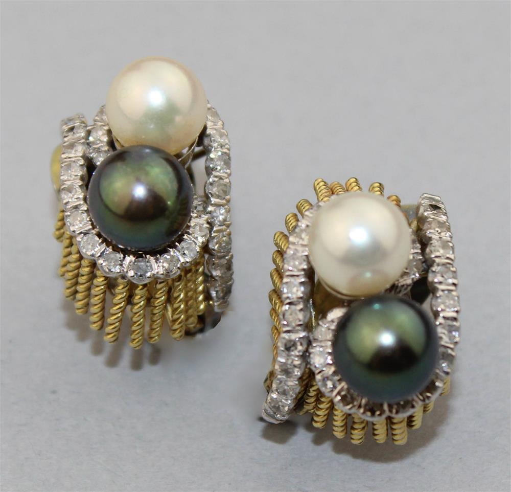 Appraisal: K YELLOW GOLD EARRINGS WITH CULTURED PEARLS AND DIAMONDS the