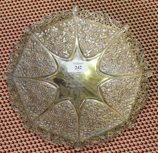 Appraisal: AN INDIAN WHITE METAL DISH of hexagonal form with embossed