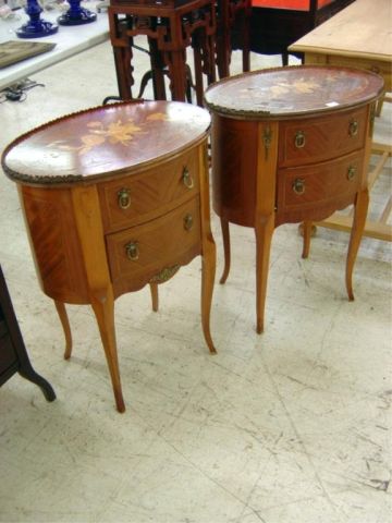 Appraisal: PR FRENCH STYLE BEDSIDE TABLES-TOP DAMAGED