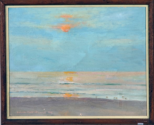 Appraisal: Sunrise seascape oil on canvas board x SLL titled verso