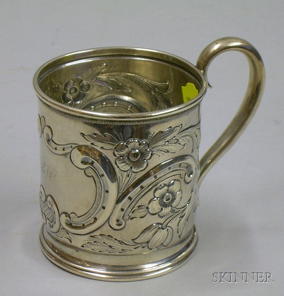 Appraisal: American Coin Silver Mug with repousse florals and scrolls presentation