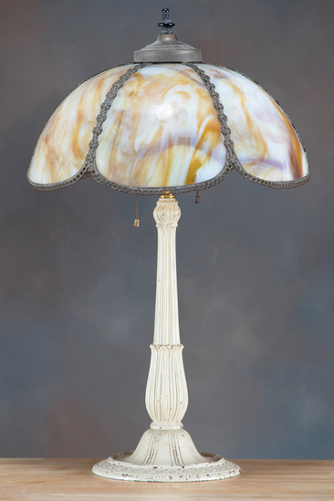 Appraisal: Antique bent panel slag glass Table Lamp circa - appears