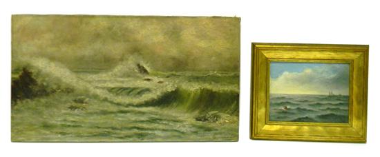 Appraisal: Two th C oil paintings on canvas unsigned seascape depicting