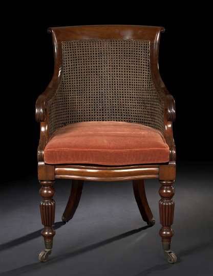 Appraisal: Late Regency Mahogany and Cane Armchair second quarter th century