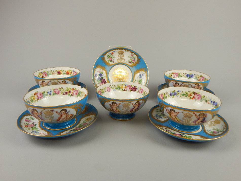 Appraisal: A set of five late Sevres porcelain bowls and matching