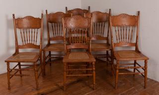 Appraisal: Press Back Dining Room Chairs Six Set of six oak