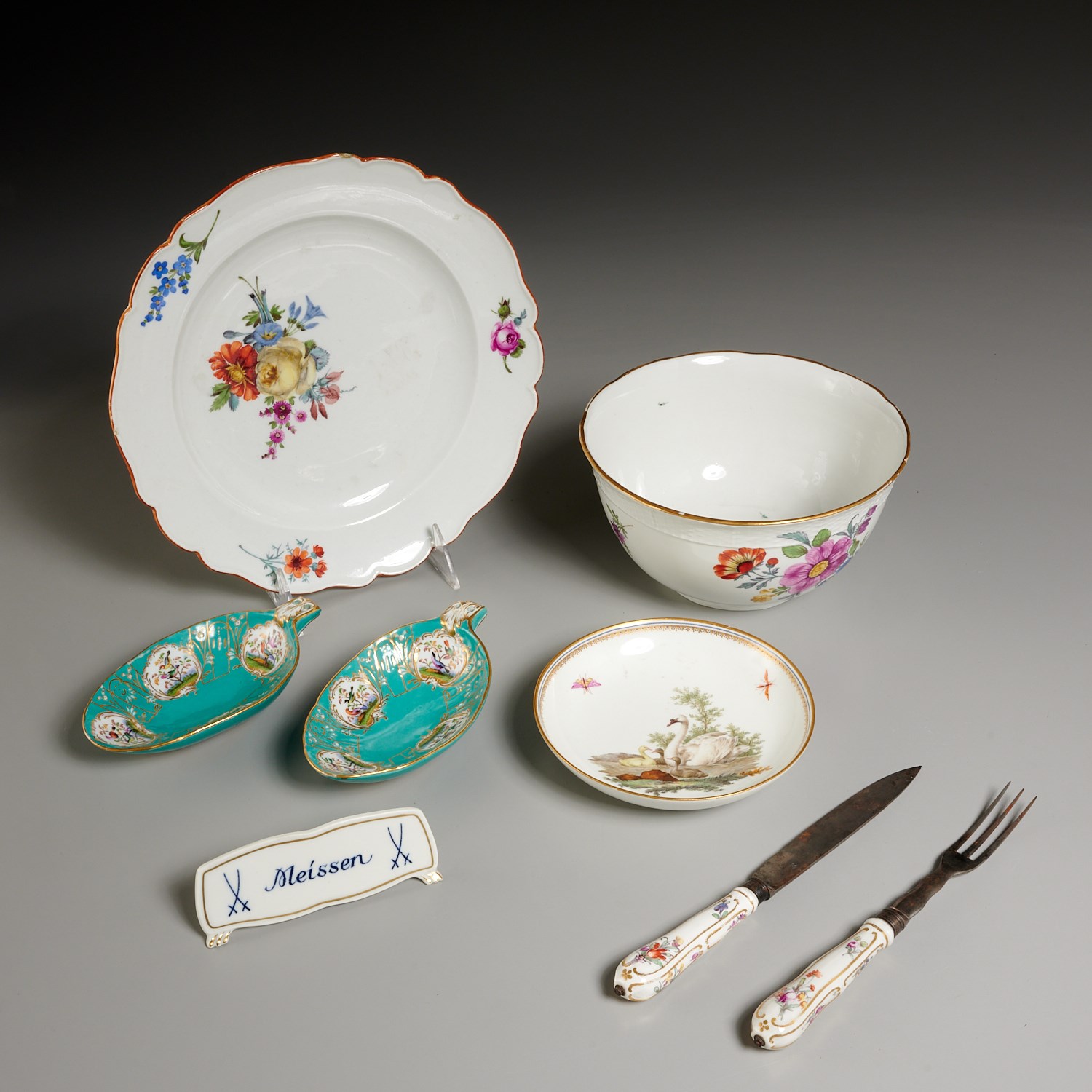 Appraisal: GROUP MEISSEN HAND-PAINTED PORCELAINS th th c pieces incl a