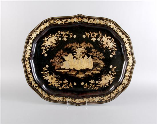 Appraisal: A Black Lacquer Regency Tray Width inches