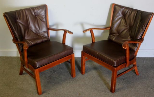 Appraisal: Midcentury Pair of Soren Hansen Arm Chairs Cane seats with