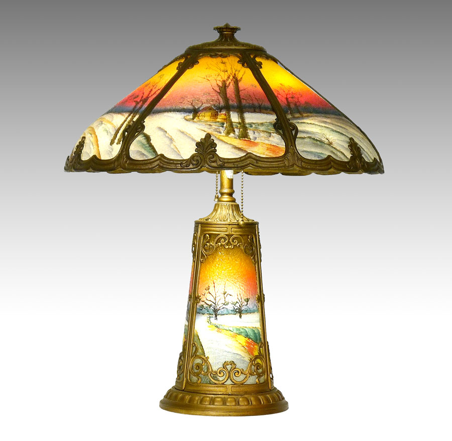 Appraisal: REVERSE PAINTED LIGHTHOUSE BASE LAMP Reverse painted lighthouse base with