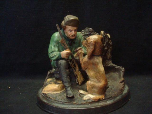 Appraisal: Hunter Dog By Tree Stump Poss Terracotta Signed on base