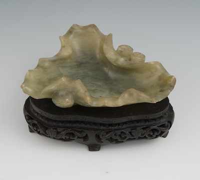 Appraisal: A Chinese Carved Hardstone Leaf Shape Brush Washer Of leaf