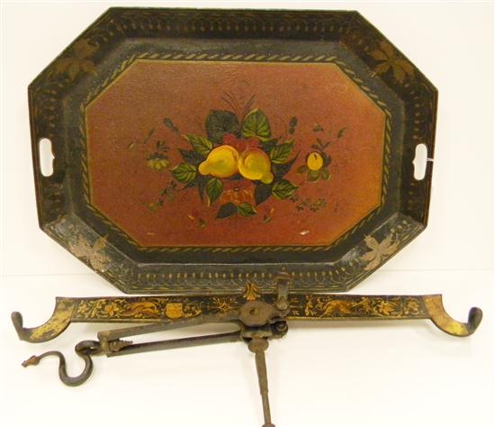 Appraisal: Painted tole tray with fruit decoration '' x '' allegatoring