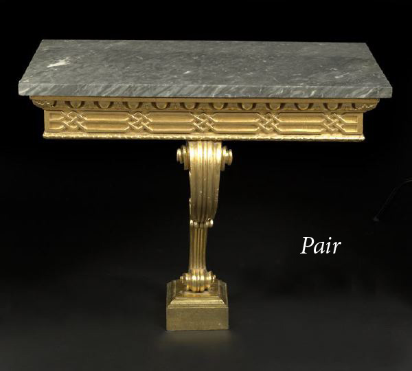 Appraisal: Pair of Swedish Neoclassical-Style Giltwood and Marble-Top Consoles each having