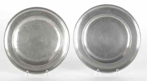 Appraisal: Two Connecticut pewter plates ca bearing the touches of William