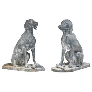 Appraisal: PAIR OF CAST IRON DOGS Zinc-coated garden sculptures th c