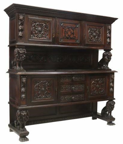 Appraisal: Italian Renaissance Revival carved walnut sideboard early th c cornice